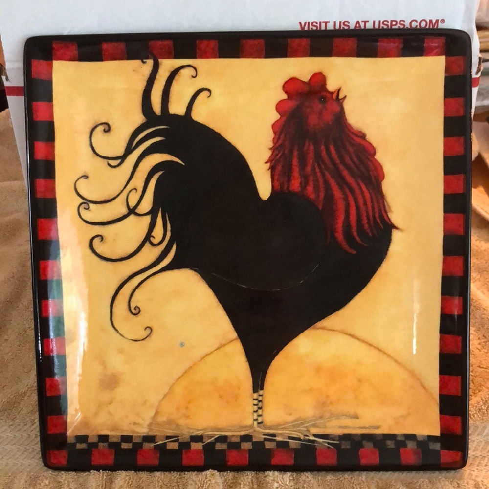 Dan Dipaolo Certified International Rise & Shine Rooster Chef Plate 11" x 11" Sq